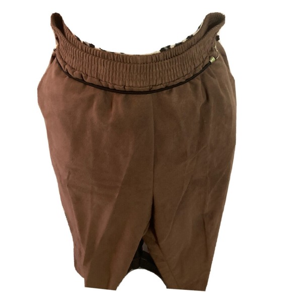 Kenneth Too 2 piece set brown PXL zip up long sleeve collared pants animal print - Picture 9 of 10